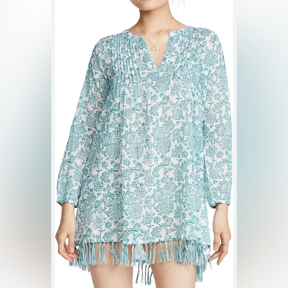 Roller Rabbit Ulili Paisley Print Cotton Gauze Ziva Tunic Size Large white blue - Picture 2 of 8